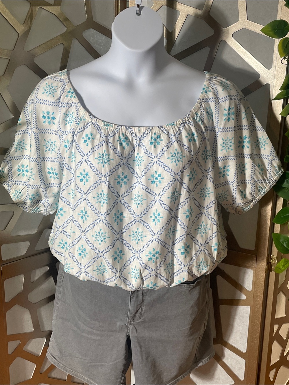 Ann Taylor Bubble Hem Blouse, Sea Isle, XL